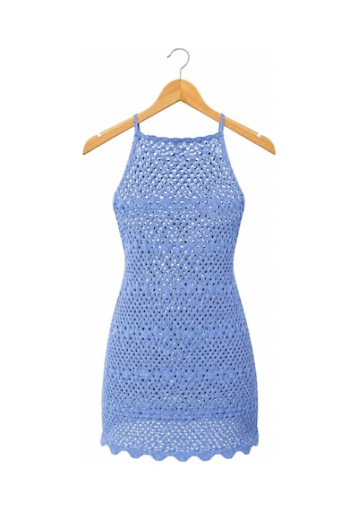 Neden Tekstil Ajurlu Sırt Dekolteli Transparan Beachwear - Mini Plaj Elbisesi - Mavi