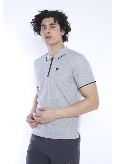 Escetic Erkek Spor G2 Melanj Polo Yaka Slim Fit T-Shirt-3345 Açık Gri Melanj