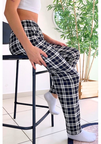 Farya Home Dreamy Soft Kadife Dokulu Ekose Kareli Süet Pijama Altı Pantolon Gri