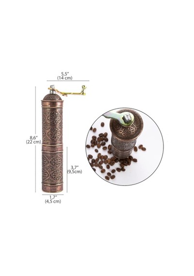 Ayrex Dmt Copper Home Antik Bakır Zamak El Yapımı Kahve Ve Baharat Değirmeni, Otantik Desenli, 22cm Yükseklik, 4.5c Genel