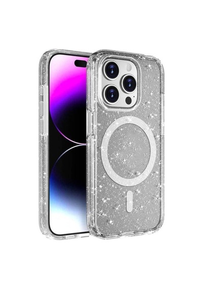 Apple Uyumlu iPhone 15 Pro Kılıf M-safe Şarj Özellikli Parlayan Simli Saydam Renkli Zore Allstar Kapak Şeffaf