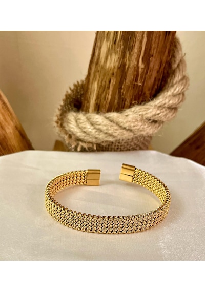 Tamamı Çelik Yarım Ay Şeklinde Gold Çelik Unisex Bileklik