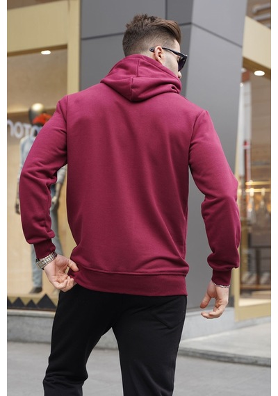 Madmext Bordo Kapüşonlu Baskılı Erkek Sweatshirt 6017 Bordo