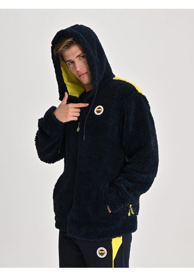 Fenerbahçe Lacivert Tribün Bayrak Detaylı Erkek Peluş Sweatshirt Fb Laci Yeni
