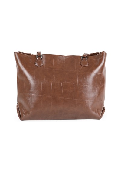 Guja C3017 Kadın Kroko Baskılı Dokulu Yıldız Charm Aksesuarlı Çift Askılı Geniş Tote Omuz Çantası Kahve