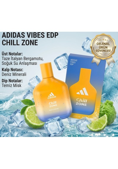 Adidas Vibes Chill Zone Edp 100 Ml Unisex Parfüm İtalyan Bergamotu & Deniz Minerali Notalı Ferah Koku