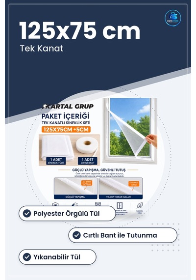 Sinek Perdesi Pencere Sineklik 125x75 Cm Tek Kanat Polyester Örgü