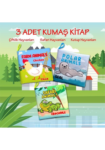 3 Kitap Tox İngilizce Çiftlik Hayvanları , Kutup Ve Safari Hayvanları Kumaş Sessiz Kitap E119 E125 E130 - Bez Kitap , Eğitici Oyuncak , Yumuşak Ve Hışırtılı