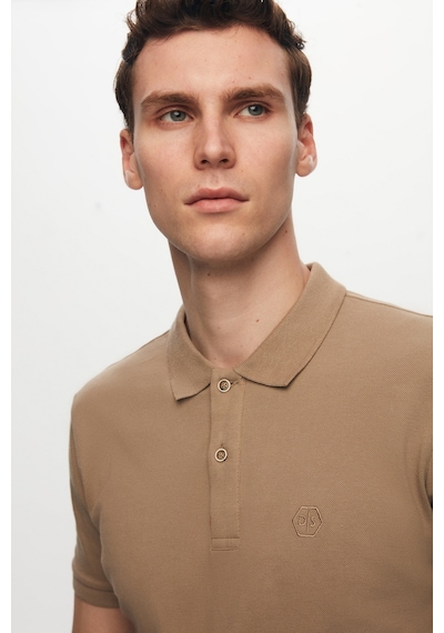 D's Damat Ds Damat Regular Fit Vizon Pike Dokulu %100 Pamuk Kıvrılmaz Polo Yaka Nakışlı T-shirt 4HC14ORT51000 Vizon