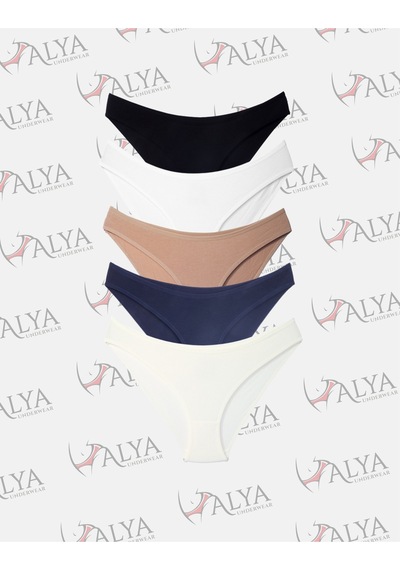Alya Underwear Kadın Külot, Renkli Pamuklu Slip Külotlar Bikini Kesim 5'li Paket Çok Renkli Çok Renkli P11