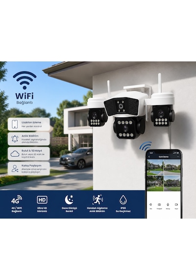 X5tech Rx-95w Wifi 3 Lensli 12 Volt 2a Kablosuz Güvenlik Kamerası+combo 64gb Hafıza Kartı+adaptör Se