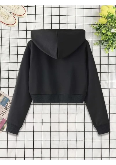 Altamira Kadın Fermuarlı Oversize Kapşonlu Crop Hırka 001