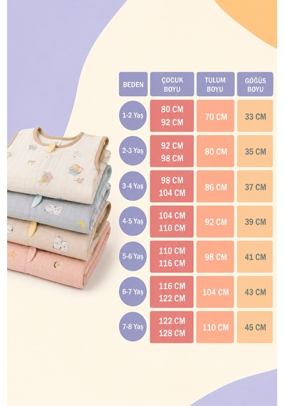 Babyhola Yazlık Müslin Çocuk Uyku Tulumu 1-8 Yaş Unisex Kısa Kollu %100 Pamuk 2703 Mavi