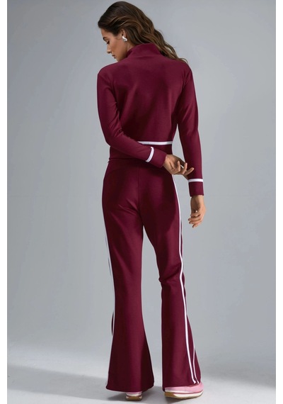 Hiccup Modal Dokulu Fermuarlı Sweatshirt Ve İspanyol Paça Pantolon İkili Takım Berşan Collection Bordo Kırmızı Hiccup Modal Dokulu Fermuarlı Sweatshirt Ve İspanyol Paça Pantolon İkili Takım Berşan Collection Bordo Kırmızı