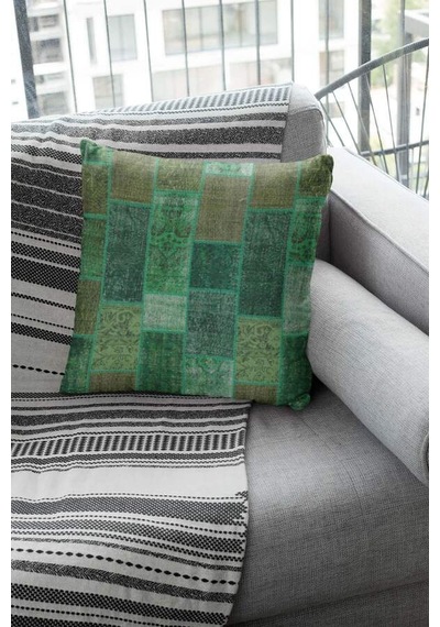 Yeşil Patchwork Çift Taraflı Yastık Kırlent Kılıfı Krl295n11