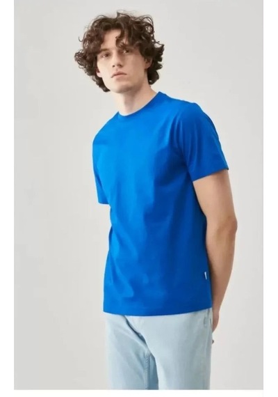 Yake Store Unisex Düz Biskilet Yaka Oversize T-shirt - Mavi - Mavi Lacivert