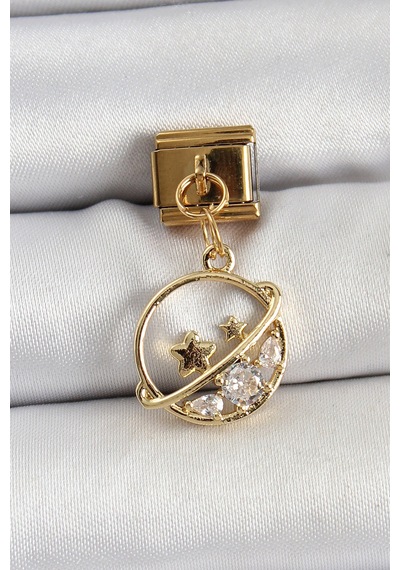 316l Çelik Sallantılı Zirkon Taşlı Satürn Model Gold Renk Nomination Charm Altın