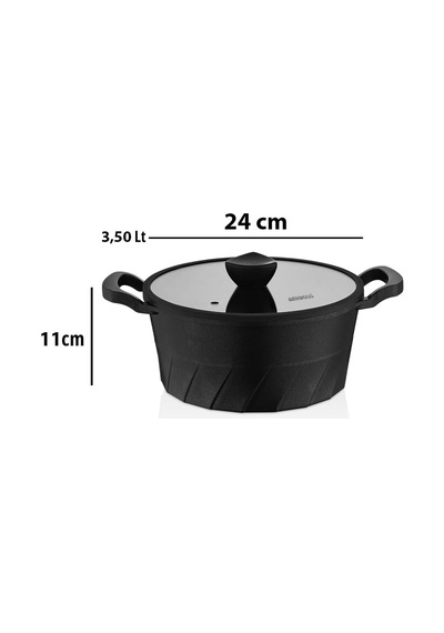 Tr Vento Döküm Titanyum Kaplama Cam Kapaklı Derin Tencere 24x11 Cm Genel