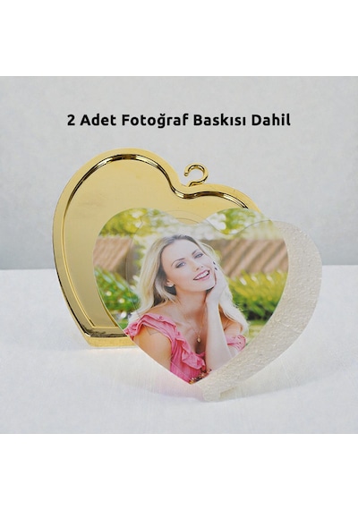 Kalpli Aşk Çemberi Fotoğraflı Ledli Abajur Kişiye Özel Fotoğraf Baskısı Şık Hediye Gold