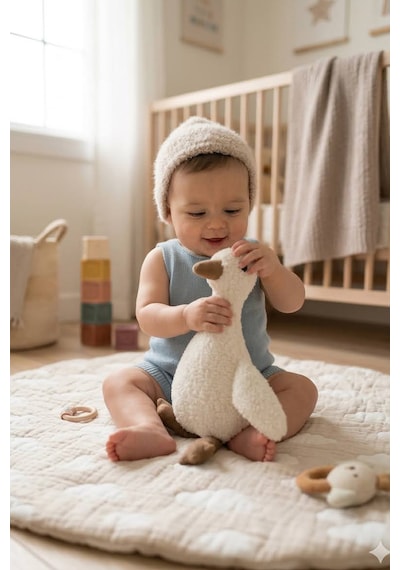 Sevimli Duck Uyku Arkadaşı Antialerjik- Vidalı Göz- 40 Cm X 35 Cm Ekru Ördek