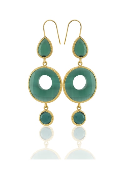 Kadir Jewellery 22 Ayar Altın Kaplama Kadın Sallantılı Küpe -el İşçiliği Ve Hipoalerjenik Küpe Koyu Yeşil 17653507