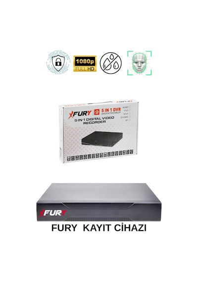 Fury 4 Kameralı 4 Warm Led Gece Renkli Görüş-cepten İzle-su Geçirmez Güvenlik Kamerası Seti 1tb