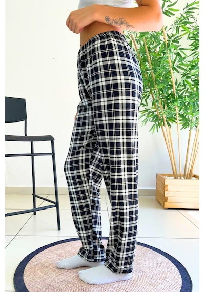 Farya Home Dreamy Soft Kadife Dokulu Ekose Kareli Süet Pijama Altı Pantolon Gri
