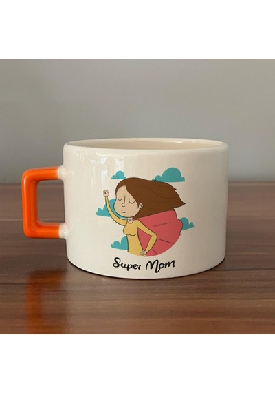 Süper Mom Pelerin Baskılı Turuncu Kulplu C Fincan