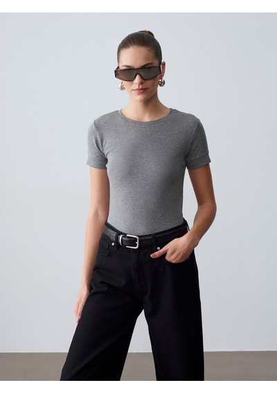 Dilvin 32637 Bisiklet Yaka T-shirt-antrasit M