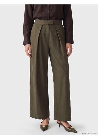 Lcw Modest Haki Geniş Paça Pileli Kadın Kumaş Pantolon