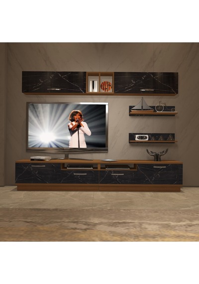 Decoraktiv Trendstyle 5220 Mdf Tv Ünitesi Tv Sehpası Ceviz - Siyah Mermer