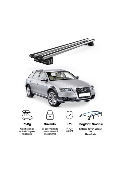 Pençe Audi A6 Allroad 2006-2011 Uyumlu Gri Ara Atkı Port Bagaj Tavan Barı