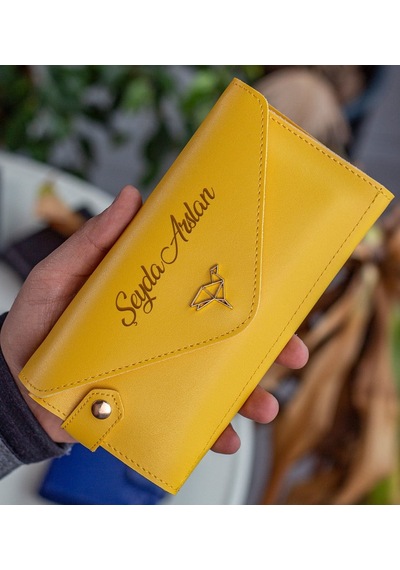 Bk Gift Kişiye Özel İsimli Telefon Ve Bozuk Para Bölmeli Zarf Model Sarı Kadın Cüzdanı, Sevgiliye Hediye, Anneye Hediye