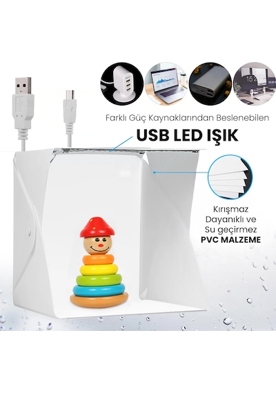 Upway Led Işıklı Katlanır Beyaz Siyah Fonlu Mini Stüdyo Fotoğraf Çekim Çadırı Beyaz