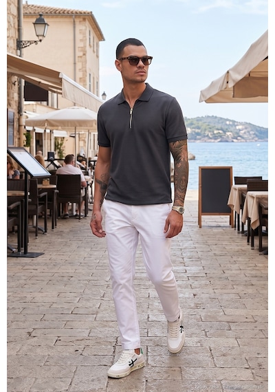 Buratti Pamuklu Regular Fit Fermuarlı Erkek Polo Yaka T Shirt 5902434 Antrasit
