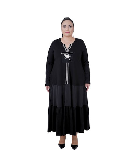 Kadın Büyük Beden Salaş Siyah Uzun Oversize Elbise