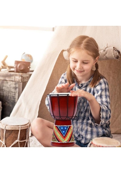 Djembe Davul Darbuka Renkli Afrika El Yapımı 30cm Çocuk Bongo Kon
