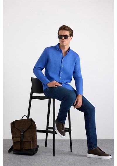 Süvari Saks Mavi Regular Klasik Yaka Düz Cepsiz Düğmeli Uzun Kollu Casual Gömlek Gm1008400363-m05 Süvari Saks Mavi Regular Klasik Yaka Düz Cepsiz Düğmeli Uzun Kollu Casual Gömlek Gm1008400363-m05