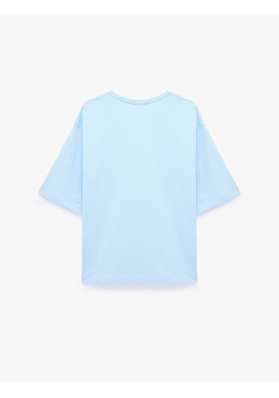 Koton Pamuklu Kısa Kollu Bisiklet Yaka Oversize Basic Tişört Mavi 6sak50364ek