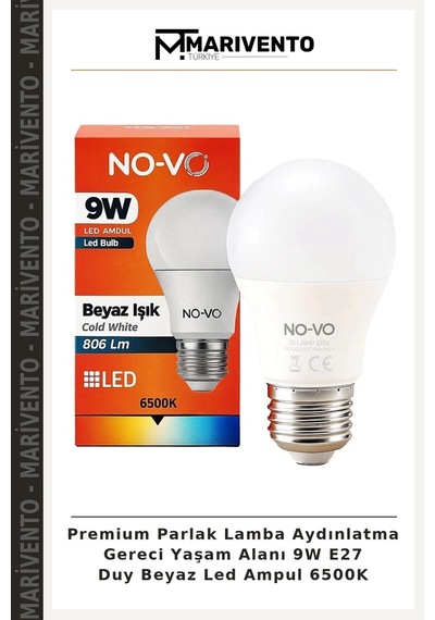 Premium Parlak Lamba Aydınlatma Gereci Yaşam Alanı 9w E27 Duy Beyaz Led Ampul 6500k