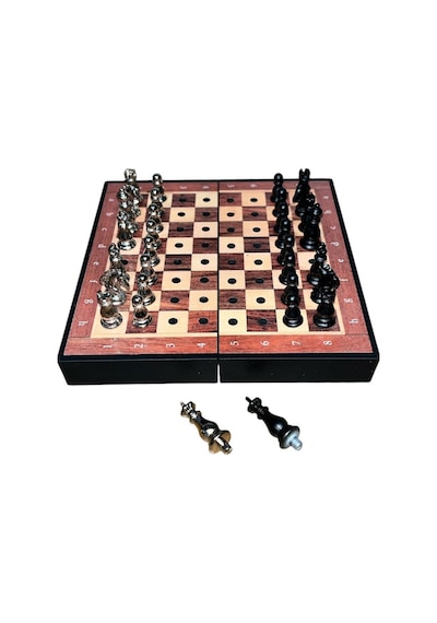 Gifthome Pocket Serisi Küçük Boy Black Ceviz Desenli Kutulu Klasik Satranç Takımı 13,5 X 13,5 Cm.