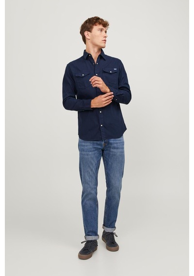 Jack & Jones Jjesherıdan Shırt L/s Noo Lacivert Erkek Uzun Kollu Gömlek Lacivert