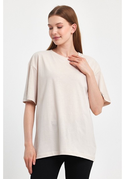 Odda 0008 Kadın Oversize Tişört Bej