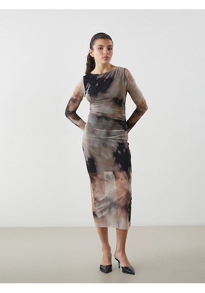 Lcw Vision Karışık Bisiklet Yaka Batik Desenli Kadın Bodycon Elbise Çok Renkli
