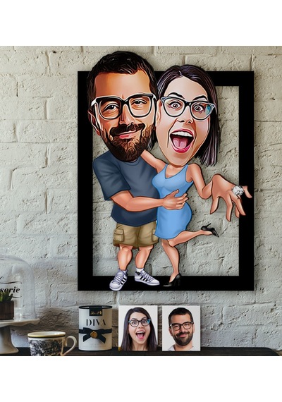 Kişiye Özel Evlilik Teklifi Karikatürlü 3D Ahşap Tablo-3
