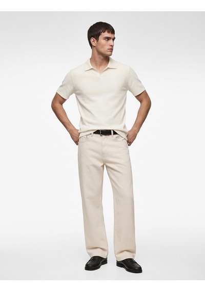 Koton Kısa Kollu Pamuklu Slim Fit V Yaka Polo Tişört Ekru 6sam10074mk