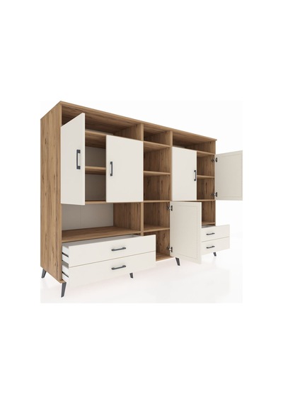 Kronos Dolap 12 Raflı 4 Çekmeceli 5 Kapaklı 220x59x163 Çam-aytaşı Çam-aytaşı