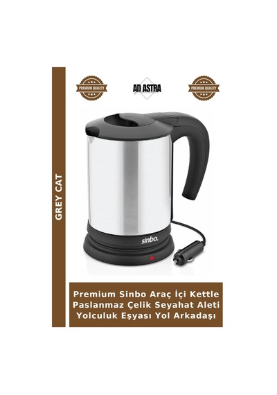 Premium Sinbo Araç İçi Kettle Paslanmaz Çelik Seyahat Aleti Yolculuk Eşyası Yol Arkadaşı