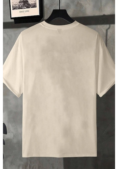 Unisex Houston Space City Baskılı Tasarım Tshirt Bej