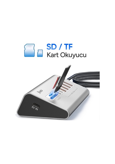 Juo Jh432 Type-c Ve Usb-a 8 Portlu 4 Usb-a 2 Type-c 10gbps Usb Hub Çoklayıcı Sd/microsd Kart Okuyucu Dönüştürücü Hub